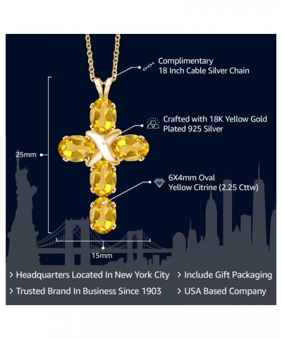 18K Yellow Gold Plated Silver Yellow Citrine Cross Pendant Necklace For Women (2.25 Cttw, Gemstone November Birthstone, Oval ...