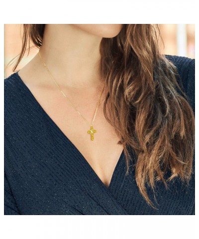 18K Yellow Gold Plated Silver Yellow Citrine Cross Pendant Necklace For Women (2.25 Cttw, Gemstone November Birthstone, Oval ...