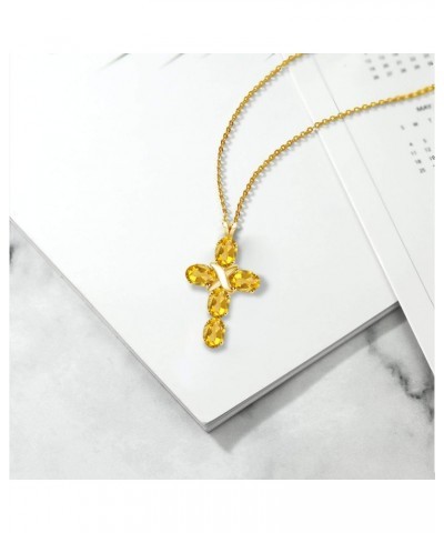 18K Yellow Gold Plated Silver Yellow Citrine Cross Pendant Necklace For Women (2.25 Cttw, Gemstone November Birthstone, Oval ...