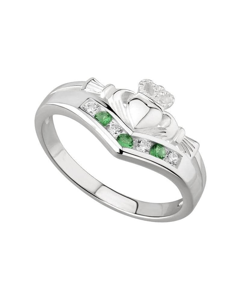 Claddagh Rings For Women Green Gem & Cubic Zirconia Wishbone Band Made in Ireland Irish Claddagh Ring Crafted By Maker-Partne...