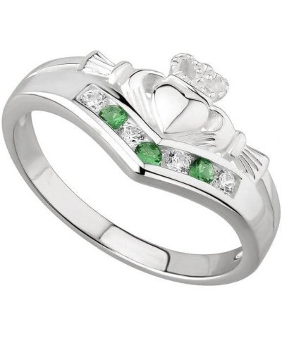 Claddagh Rings For Women Green Gem & Cubic Zirconia Wishbone Band Made in Ireland Irish Claddagh Ring Crafted By Maker-Partne...