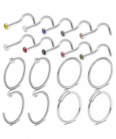 22 Gauge Nose Rings Hoop Stainless Steel Bone L Shaped Screw 2mm CZ Nose Studs Cartilage Daith Tragus Ear Piercing Ring Hoop ...