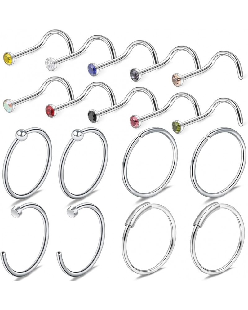 22 Gauge Nose Rings Hoop Stainless Steel Bone L Shaped Screw 2mm CZ Nose Studs Cartilage Daith Tragus Ear Piercing Ring Hoop ...