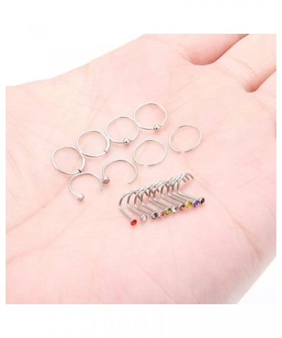 22 Gauge Nose Rings Hoop Stainless Steel Bone L Shaped Screw 2mm CZ Nose Studs Cartilage Daith Tragus Ear Piercing Ring Hoop ...