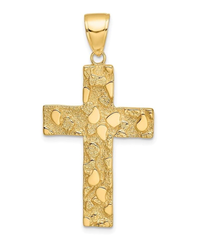 Solid 14k Yellow Gold and Textured Nugget Block Style Cross Pendant Charm $84.90 Pendants