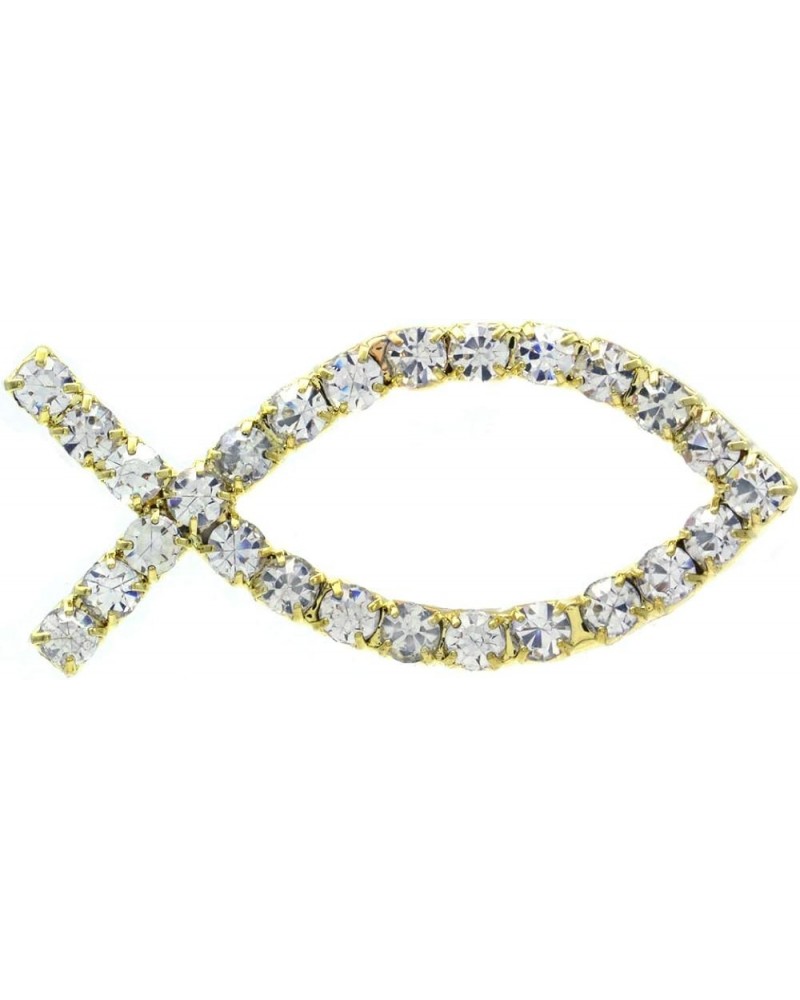 Christian Symbol Brooch Ichthys Pin Christianity Fish Jewelry Clear Rhinestones Fashion Jewelry Gld $8.99 Brooches & Pins