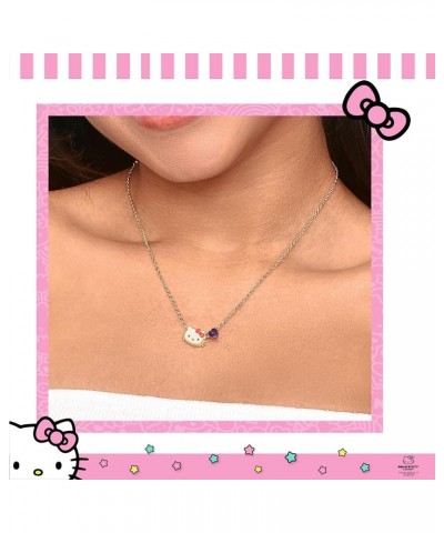 Sanrio Womens Crystal Birthstone Necklace 16 + 2'', 18kt Yellow Gold Flash Plated Necklace Official License February-Amethyst...