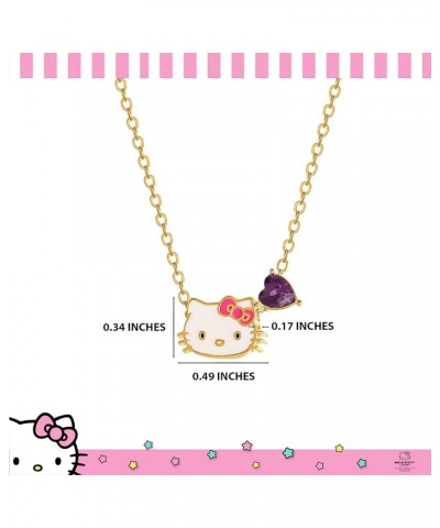 Sanrio Womens Crystal Birthstone Necklace 16 + 2'', 18kt Yellow Gold Flash Plated Necklace Official License February-Amethyst...