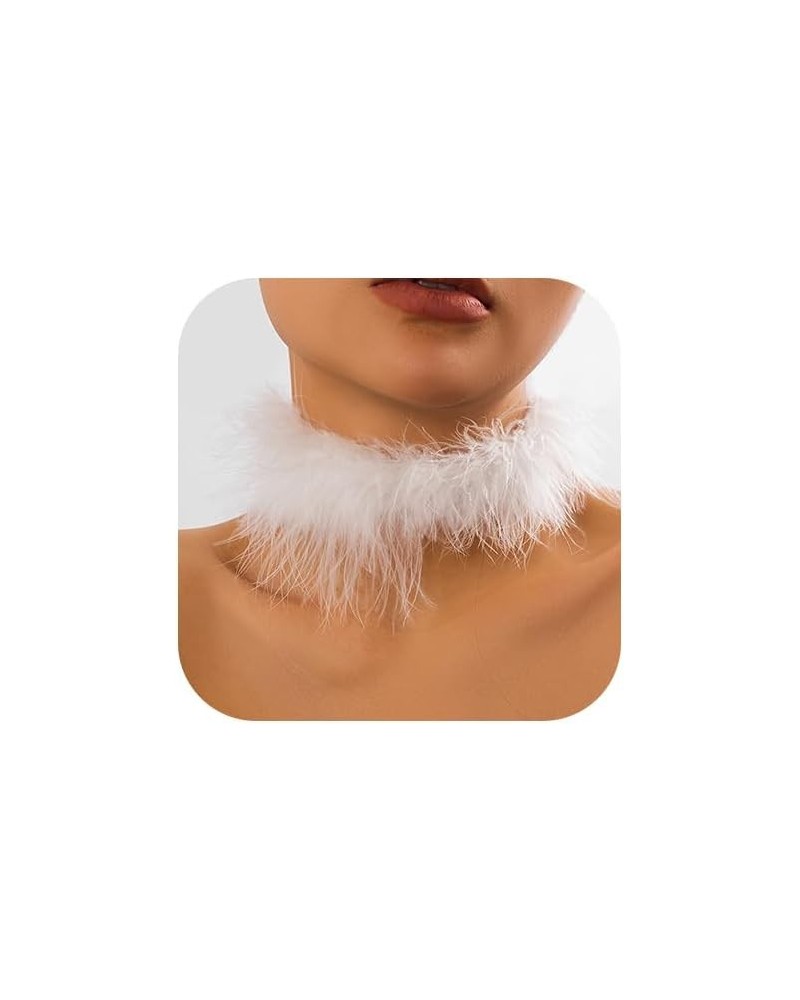 Feather Choker Necklaces Fluffy Collar Necklace Gothic Halloween Costume Necklace Accessories for Women and Girls White $8.54...