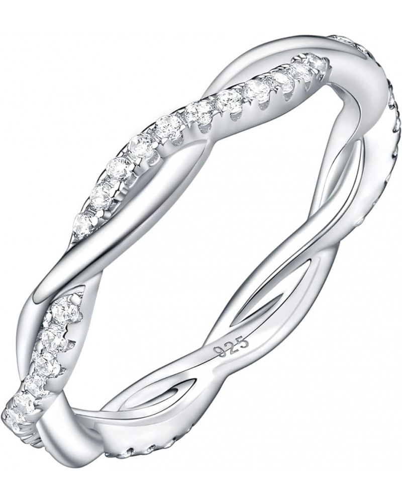 Newshe Wedding Band Eternity Ring for Women Cubic Zirconia AAA Twisted 925 Sterling Silver Size 5-10 Twisted White $13.63 Rings