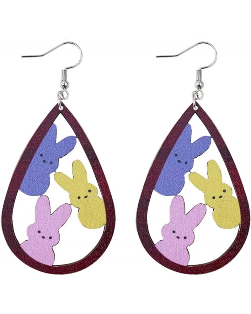 Colorful Easter Rabbit Wooden Dangle Earrings Teardrop Hollow out Wooden Earrings Cute Easter Bunny Egg Chicks Earrings for W...