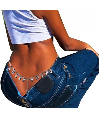 Women Sexy Rhinestone Waist Body Chain Crytal Sexy Girl Letter Pendant Belly Waist Chain T-string Thong Body Jewelry Aries Le...