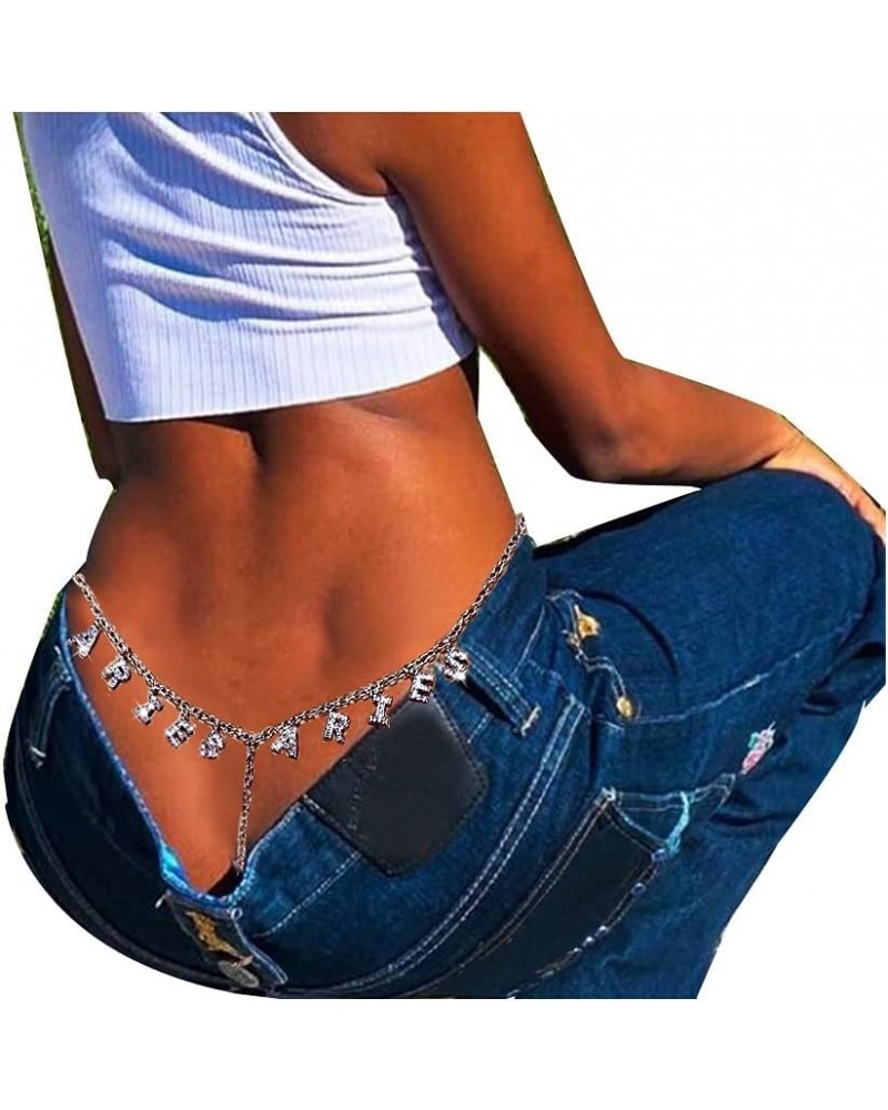 Women Sexy Rhinestone Waist Body Chain Crytal Sexy Girl Letter Pendant Belly Waist Chain T-string Thong Body Jewelry Aries Le...