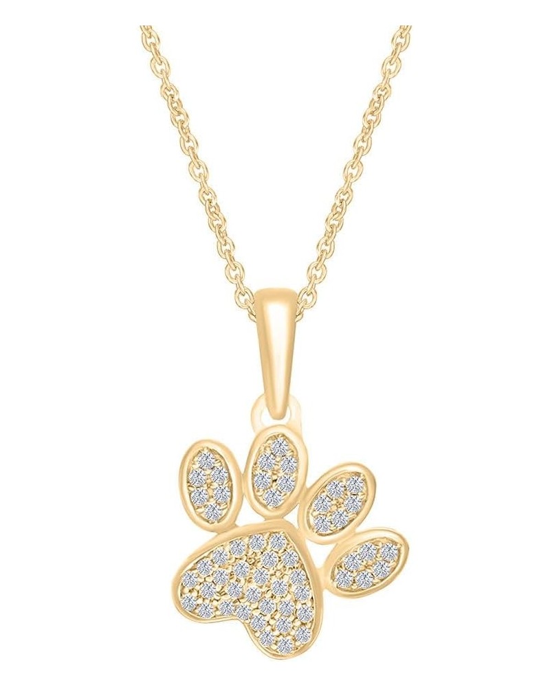 1/4 Carat Moissanite Tilted Paw Print Pendant Necklace for Women in 18K Gold Plated Sterling Silver Lab Created Diamond D Col...