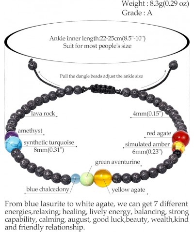 Lava Rock/Crystals and Gemstones Anklet Bracelet for Women Beach Foot Essential Oil Diffusers Cord Adjustable (8.5-10 Inches)...