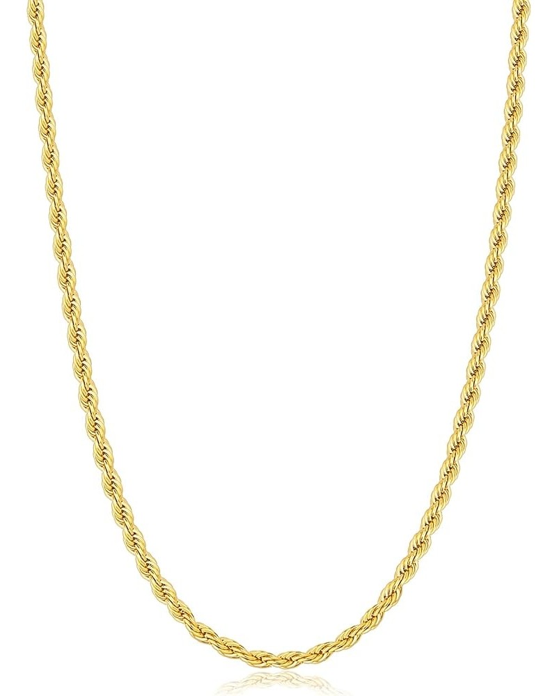 18K Real Gold Over 925 Sterling Silver Rope Chain Necklace for Men Women Boy, 3mm Gold Chain Silver Chain Durable & Sturdy Me...