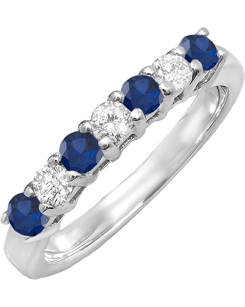 2.5mm Each Round Blue Sapphire & White Diamond 7 Stone Stackable Wedding Band for Her in 14K Gold 7.5 White Gold $165.45 Brac...