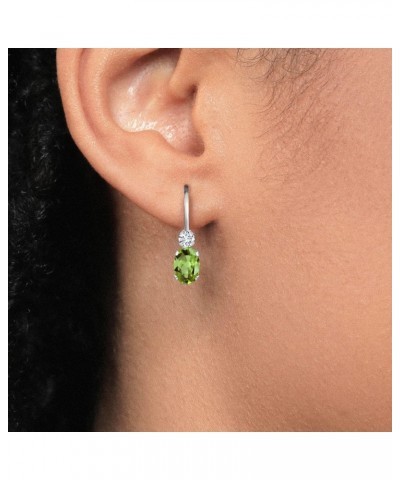 14K White Gold Green Peridot and White Diamond Leverback Earrings For Women | 1.07 Cttw | Gemstone August Birthstone | Oval 6...