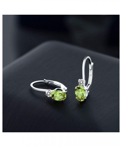 14K White Gold Green Peridot and White Diamond Leverback Earrings For Women | 1.07 Cttw | Gemstone August Birthstone | Oval 6...