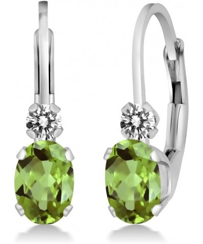 14K White Gold Green Peridot and White Diamond Leverback Earrings For Women | 1.07 Cttw | Gemstone August Birthstone | Oval 6...