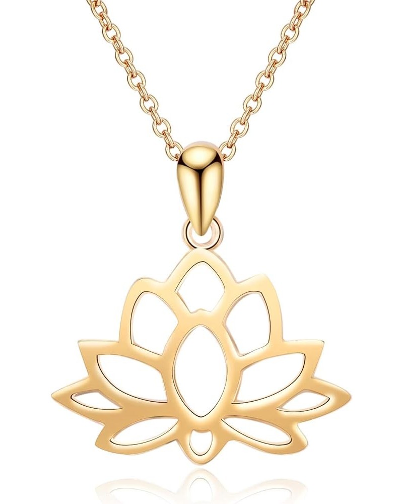 Sterling Silver Open Lotus Flower Pendant Necklace Women Yoga Jewelry for Women Gold $15.04 Necklaces