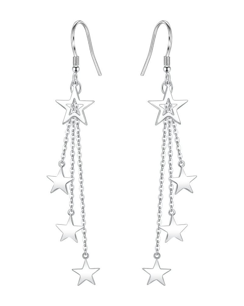 Star Moon Long Tassel Dangle Drop Earrings for Women Girls Dainty Lucky Star Shiny Statement Jewerly Gift A silver $5.61 Earr...