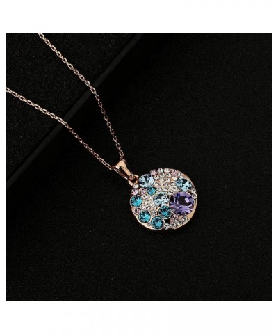 Austrian Crystals Round Disc Pendant Necklaces for Women Fashion 14K Gold Plated Hypoallergenic Dainty Jewelry Purple Main Cr...