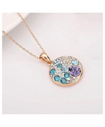 Austrian Crystals Round Disc Pendant Necklaces for Women Fashion 14K Gold Plated Hypoallergenic Dainty Jewelry Purple Main Cr...