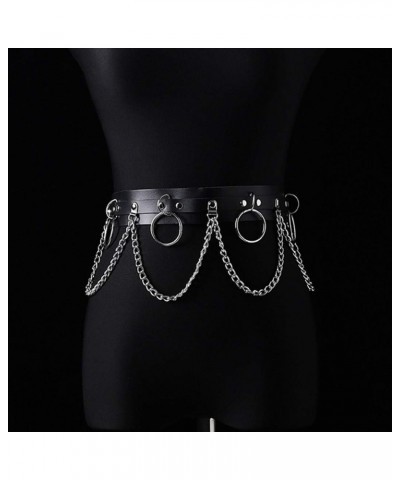 Punk Leather Waist Chain Black Goth Belt Chain Rave Party Waist Belts Accessories Jewelry for Women and Girls $8.39 Body Jewelry