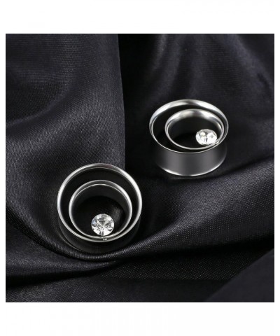 2PCS Double Tunneled Crystal Ear Plugs Tunnels Hypoallergenic 316 Stainless Steel Ear Diamond Gauges 8mm-25mm (0G-1") Body Pi...