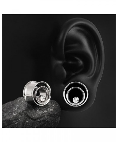 2PCS Double Tunneled Crystal Ear Plugs Tunnels Hypoallergenic 316 Stainless Steel Ear Diamond Gauges 8mm-25mm (0G-1") Body Pi...