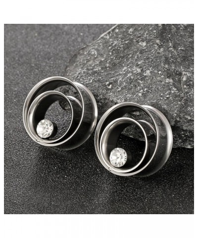 2PCS Double Tunneled Crystal Ear Plugs Tunnels Hypoallergenic 316 Stainless Steel Ear Diamond Gauges 8mm-25mm (0G-1") Body Pi...