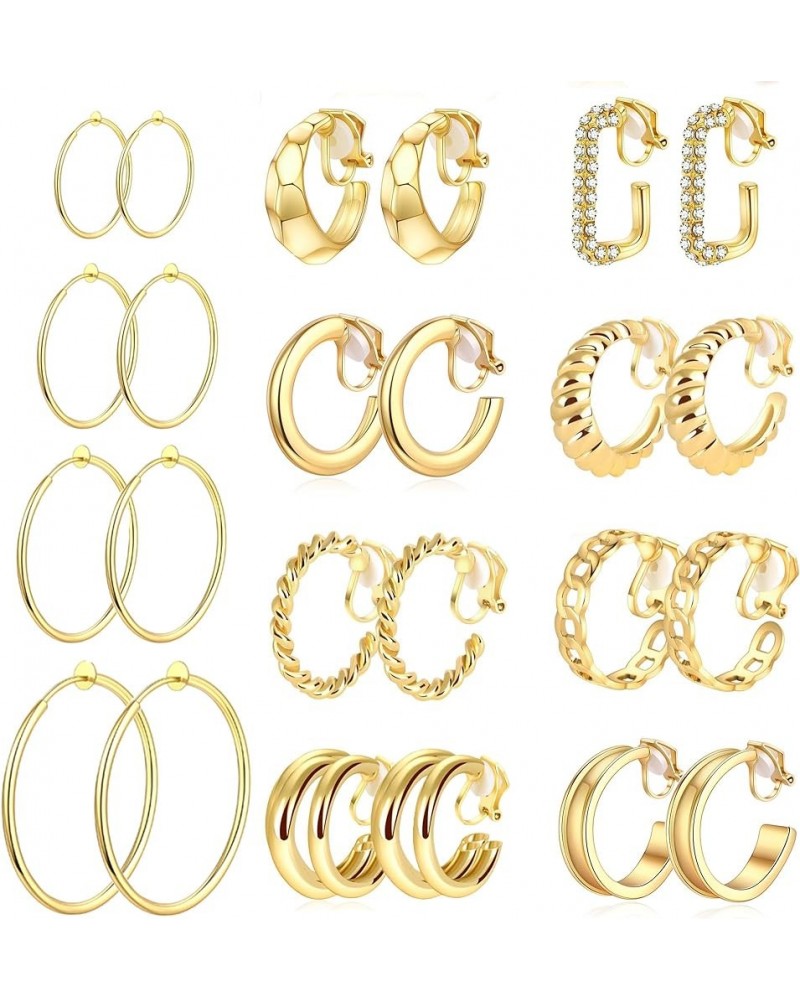 12 Pairs Gold Clip on Earrings Set for Women Hoop Clip on Earrings for Women Hypoallergenic Non Pierced Earrings Jewelry Gift...