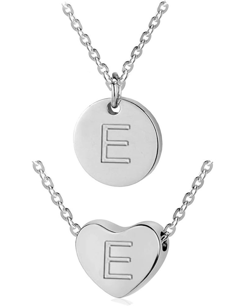 Heart and Disc Letter necklaces for Women Initial Pendant Necklace for Girls Silver E-Heart+Disc-Silver $8.09 Necklaces