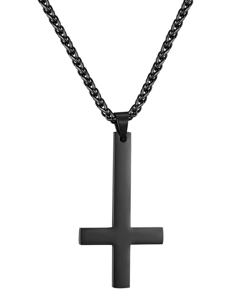 Upside Down Cross Necklace, 316L Stainless Steel/925 Sterling Silver Inverted Cross Pendant, Satanic Jewelry for Women Men Bl...