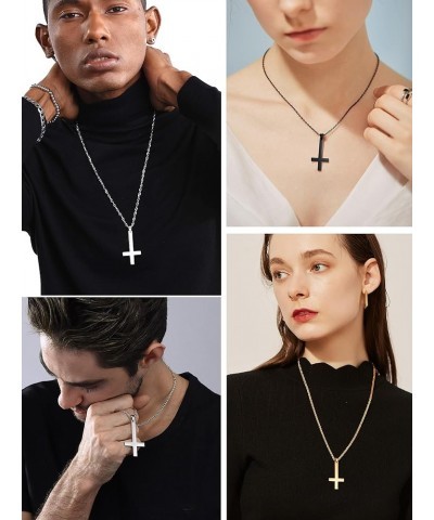 Upside Down Cross Necklace, 316L Stainless Steel/925 Sterling Silver Inverted Cross Pendant, Satanic Jewelry for Women Men Bl...