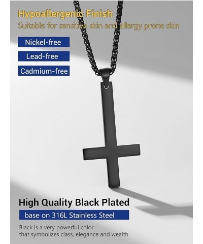 Upside Down Cross Necklace, 316L Stainless Steel/925 Sterling Silver Inverted Cross Pendant, Satanic Jewelry for Women Men Bl...