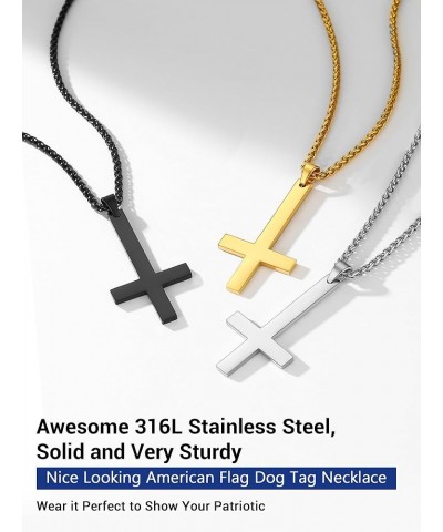 Upside Down Cross Necklace, 316L Stainless Steel/925 Sterling Silver Inverted Cross Pendant, Satanic Jewelry for Women Men Bl...