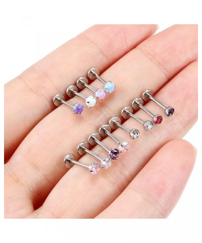 18G 20G Threadless Push in Nose Rings Studs 6mm 7mm Bar Surgical Steel Flat Back Opal Cartilage Tragus Helix Earrings Stud Li...