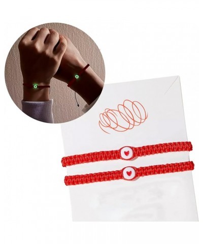 Luminous heart couples bracelet with fine braided cord - comes in a set of two Red $5.15 Bracelets