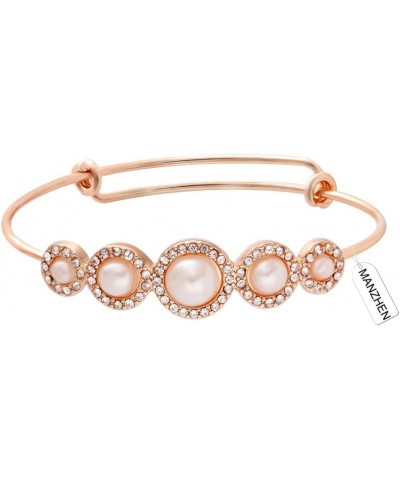 Expandable Adjustable Wire Bangle Bracelets with Rhinestone Pearl Bridesmaid Gift rose gold $8.05 Bracelets