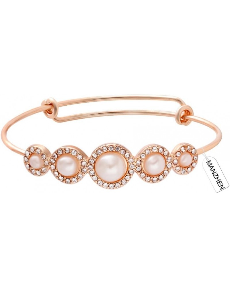 Expandable Adjustable Wire Bangle Bracelets with Rhinestone Pearl Bridesmaid Gift rose gold $8.05 Bracelets