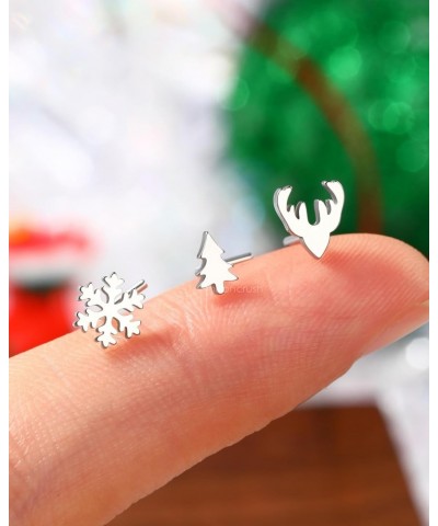 3PCS Minimalist Chiristmas Nose Rings Stud 20G Silver L Shaped Nose Studs 7MM Barbell Nose Piercing Jewelry Stainless Steel H...