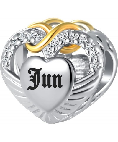 Angel Wing Love Heart Charm Gold Plated Infinity Simulated Birthstone Birthday Charm Bead for Bracelet June $7.00 Bracelets