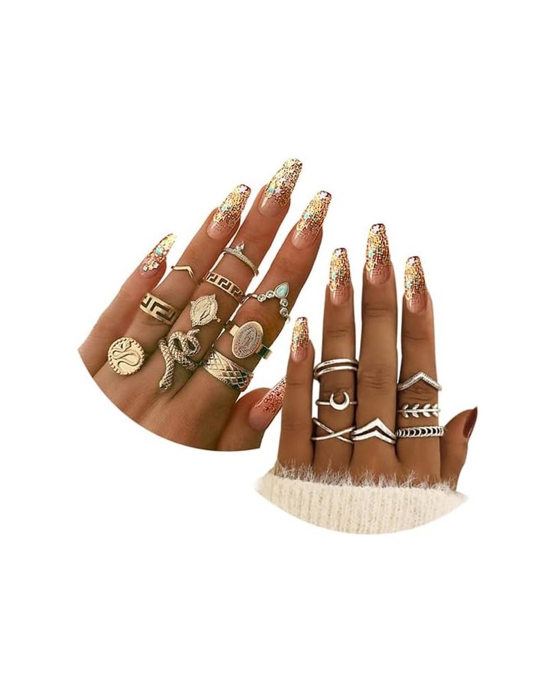 Gold Boho Ring Sets Stackable Knuckle Ring Vintage Snake Finger Rings Set Stacking Joint Midi Trendy Rings Sets for Women Gir...