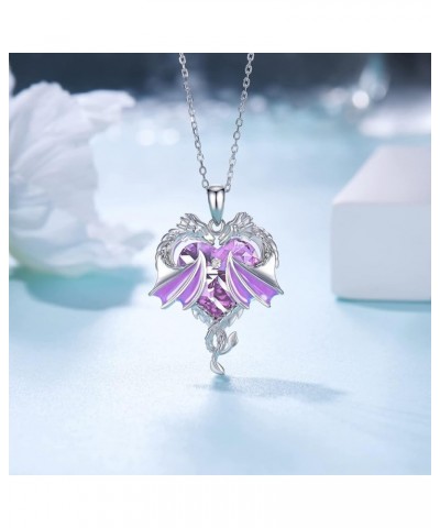 Dragon Necklace 925 Sterling Silver Dragon Crystal Necklace for Women Dragon Jewelry Gifts for Women Girls Purple-Dragon $23....