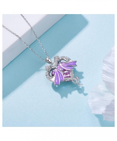 Dragon Necklace 925 Sterling Silver Dragon Crystal Necklace for Women Dragon Jewelry Gifts for Women Girls Purple-Dragon $23....