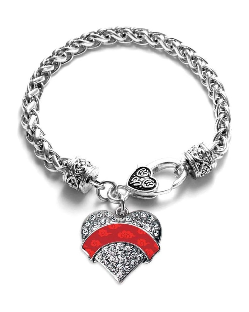 Silver Pave Heart Charm Bracelet with Cubic Zirconia Jewelry Red Chinese New Year Cloud Pattern $10.39 Bracelets