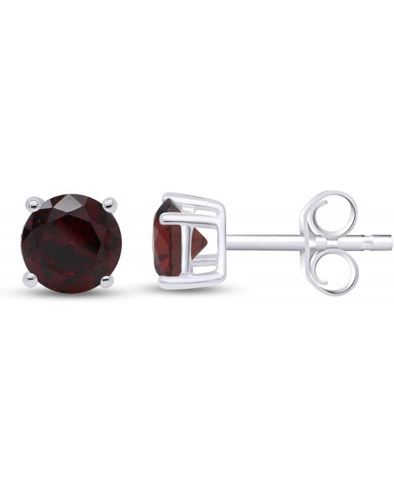 Round Shape Stud Earrings In 14K White Gold Over Sterling Silver (1 Ct) Simulated garnet $16.17 Earrings