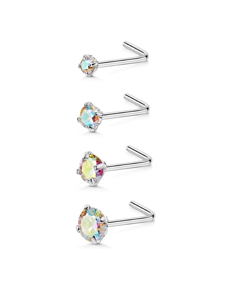 4pcs Surgical Steel Nose Rings Studs 1.5mm/2mm/2.5mm/3mm CZ L Shaped,22g,Silver with AB CZ $6.04 Body Jewelry